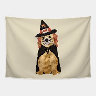 Cute Knitted Dog in Wizard Halloween Costume Christmas Gift Tapestry