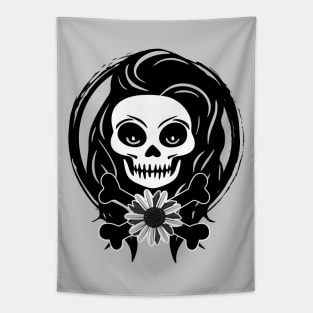 Florist Skull and Flower Black Logo Tapestry