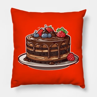 Chocolate Cake with Strawberries Cute Cartoon Sticker Pillow