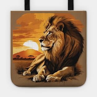 African Lion on the Savannah, Sunny, Water Color Painting Tote