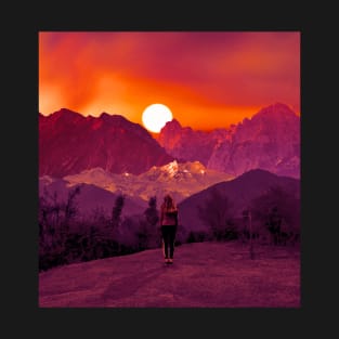 A girl stands on a hill and looks at the Beautiful sky T-Shirt