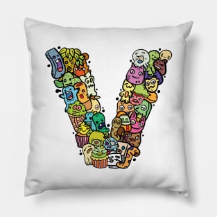 Alphabet Monster Doodle Letter V Monogram Pillow