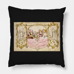 First Christmas Card - Vintage Victorian Holiday Greeting Pillow