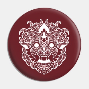 Fiery on Fire Barong Scary Fangs Mandala Black and White Brave Warrior Pin