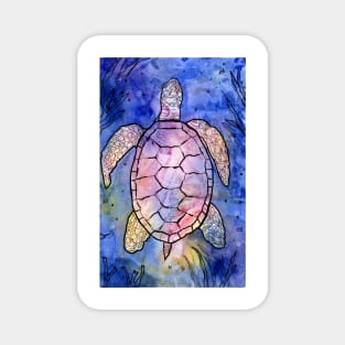 Expressive Sea Turtle Mixed Media Magnet