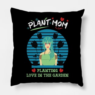 Plant mom planting love in the garden anime green hair Pillow