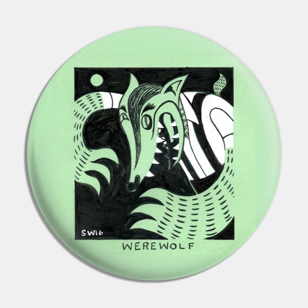 Retro Werewolf Pin by washburnillustration