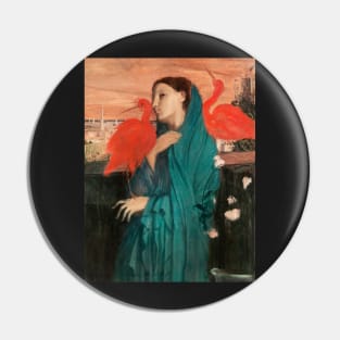 Painting of a woman with red birds Pin