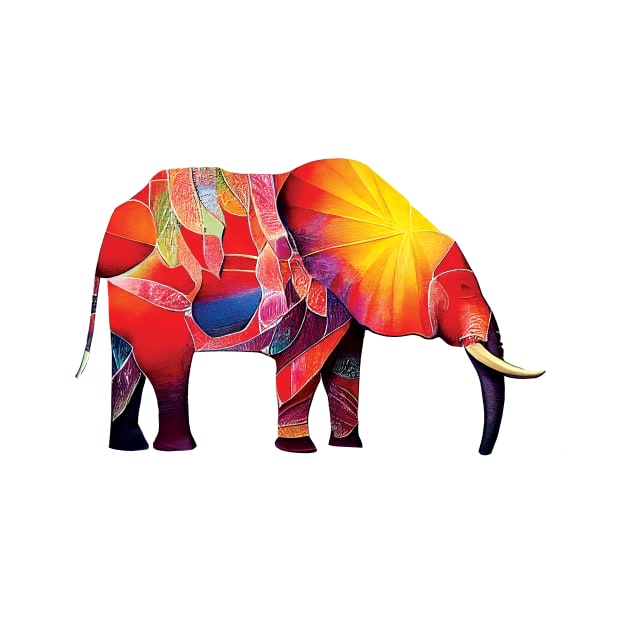 Abstract Elephant Art in Bold Blue, Yellow and Red Pattern by Geminiartstudio