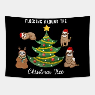 Sloth Flocking Around Christmas Tree Tapestry