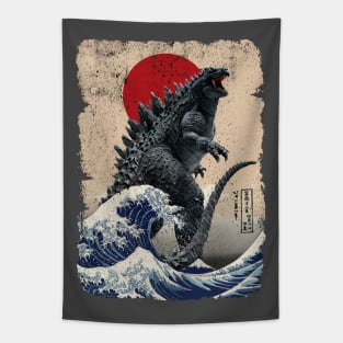 Godzilla and the Wave Tan Background - Rough Tapestry