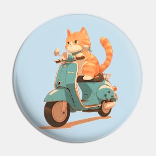 Kawaii cat riding scooter Pin