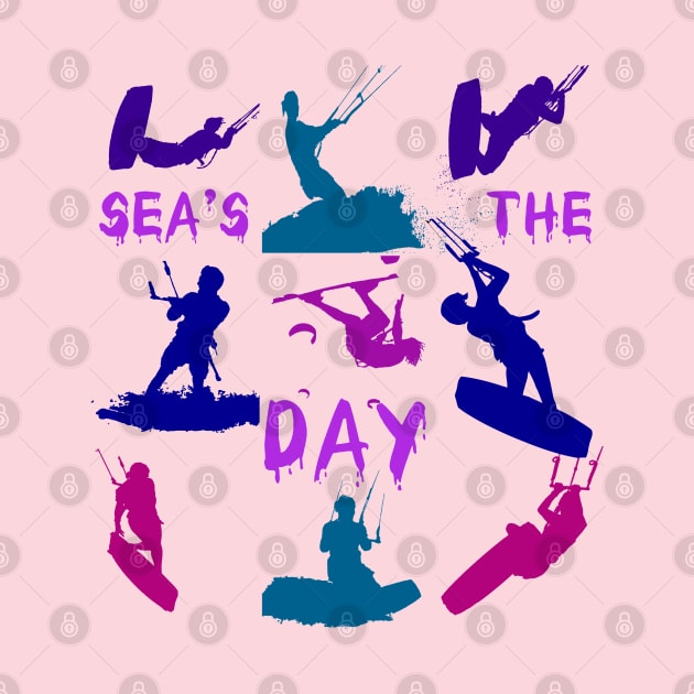 Kitesurfer Silhouette Pattern With Seas The Day Quote by taiche