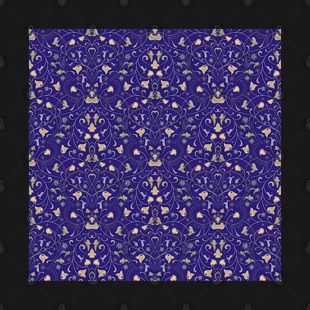 Gold blue damask pattern by IrinaGuArt