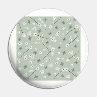 Nature Pattern, green white, floral, flowers, leaves, botanical, pattern, decor, art, TeePublic Pin