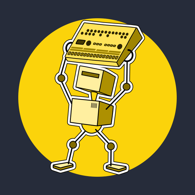 Robot Holding Drum Machine Yellow Tint by Atomic Malibu