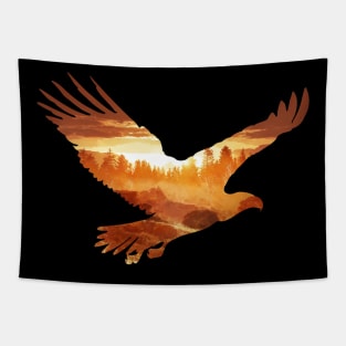 Fly eagle with landscape double exposure Tapestry