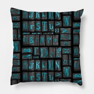 Print Block Alphabet in Tuquoise blue and black Pillow