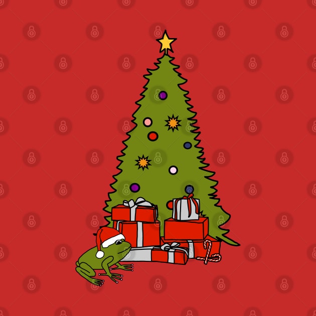 Santa Hat on Frog and Christmas Tree by ellenhenryart