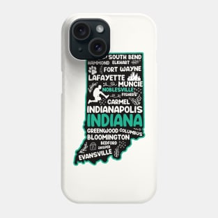 Noblesville Indiana cute map Evansville, Carmel, South Bend, Fishers, Bloomington, Hammond, Gary, Lafayette Phone Case