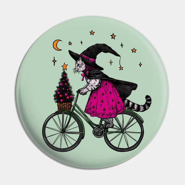 The Christmas Witch Pin by KilkennyCat Art