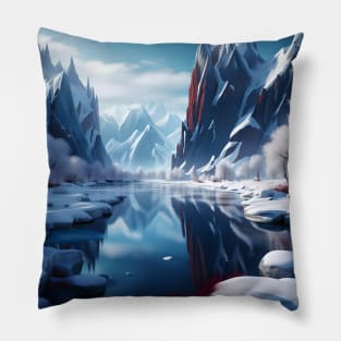 Winter Riverscape and Ice Mountains Pillow