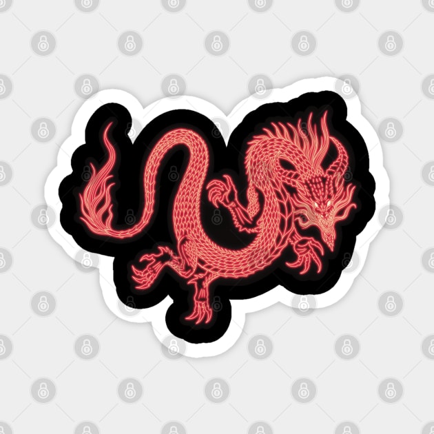 Neon dragon - Chinese red dragon Magnet by undersideland