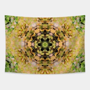 Digital Mandala Yellow Green and Black Tapestry