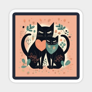 "Sweetheart Kitties" - A charming and romantic flat illustration of two cats in love with less saturated colors and black outlining. Magnet