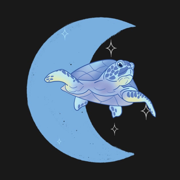 Sea Turtle Crescent Moon - Blue by eeliseart