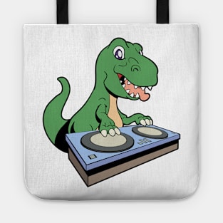 Cartoon TREX DJ at turntable Tote