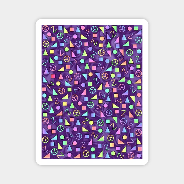 Retro Shapes Peace Signs On Purple Magnet by SartorisArt1