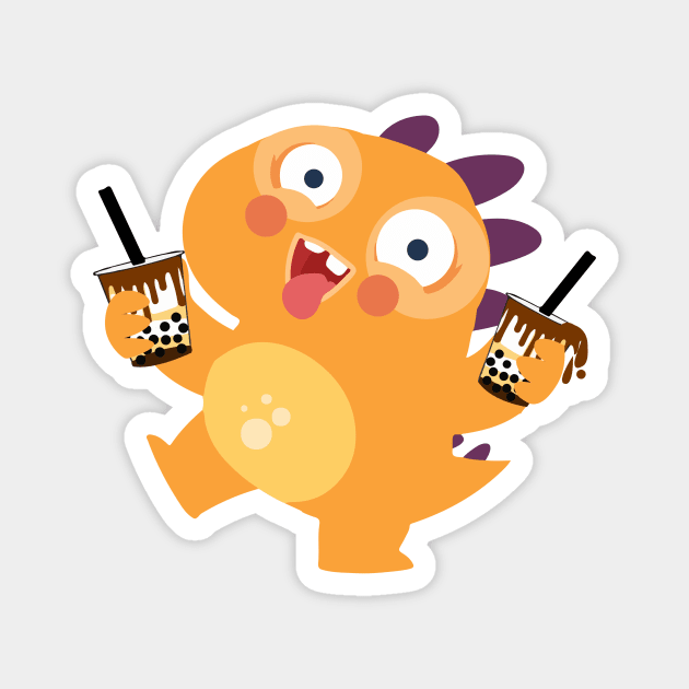 Orange Dino boba  Crazy over boba milk tea Magnet by Bubbly Tea