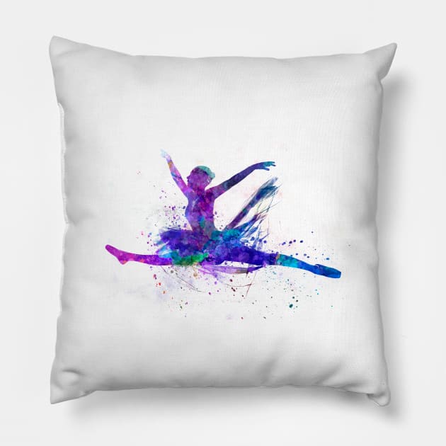 Ballet girl in watercolor Pillow by PaulrommerArt