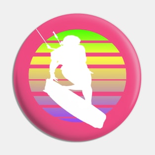 Kitesurfing Female Rider Silhouette Retro Sunset Pin