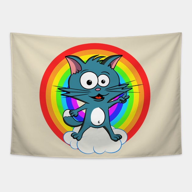 CAT ON THE CLOUD Tapestry by AlexxElizbar