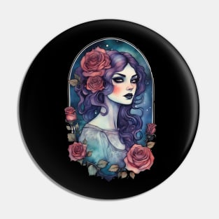 Victorian Gothic Girl with Purple Hair Pin