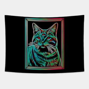 Third Eye Cat - Black Cat Glow Neon Style Tapestry