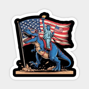 Dino Statue Of Liberty 4th Of July American Flag Magnet