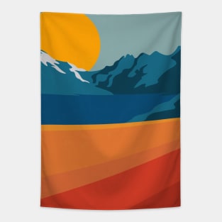 Retro Mountain Road Landscape Tapestry