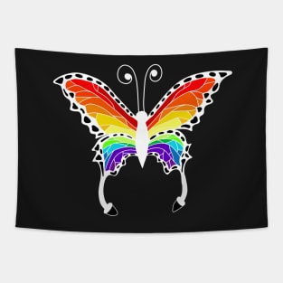 White Winged Rainbow Stained-Glass Style Butterfly Tapestry