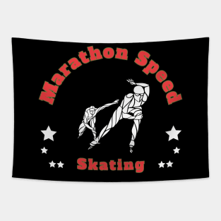 Marathon Speed Skating in Red Font Tapestry