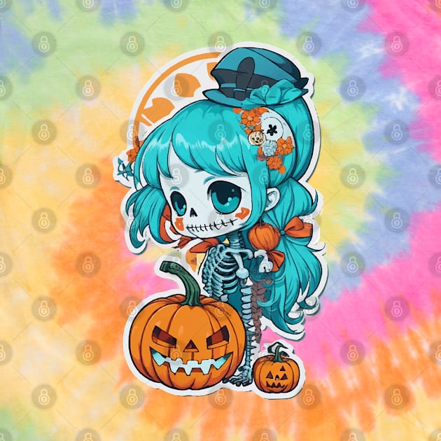 Halloween Skeleton Kawaii Girl by CatCoconut-Art