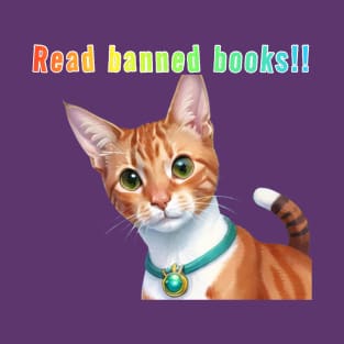 Crookie says... Read Banned Books!! Rainbow Text Purple T-Shirt