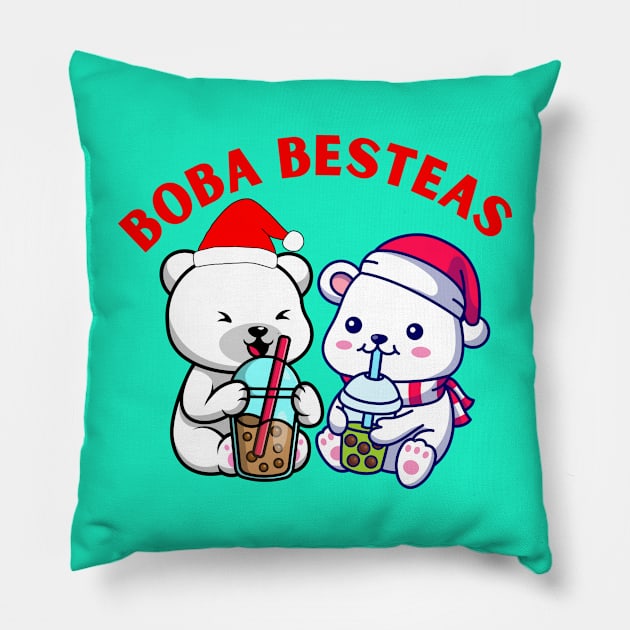 Christmas Boba bear cute bear loves Boba tea Pillow by Artist usha