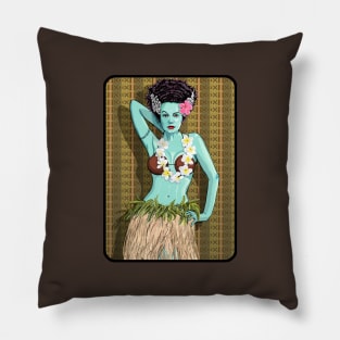 Tiki Hula Bride with thatch background Pillow