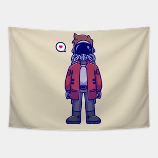 Cute Spaceman Astronaut Wearing Jacket Cartoon Tapestry