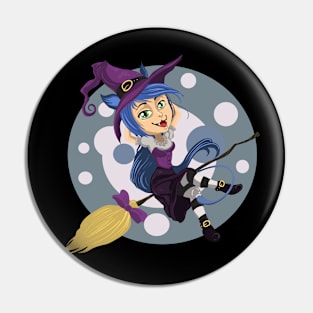 Halloween Scary Witch & Broom Pin