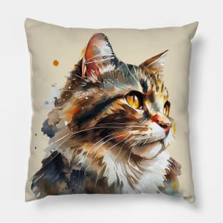 Watercolor Portrait of Fluffy Red Cat Pillow