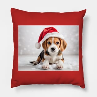 Cute Beagle puppy in a Santa hat Pillow